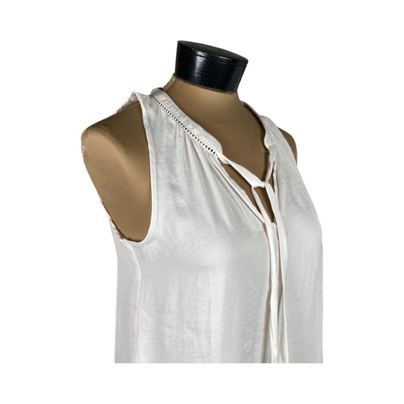 Mossimo Womens Sleeveless V-neck Flutter Hem Tie Neck Top Size S White - Picture 6 of 15